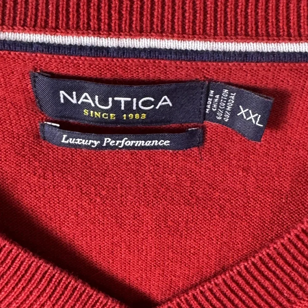Nautica Sweater Mens 2XL‎ Red V Neck Pullover Luxury Performance Cotton Modal